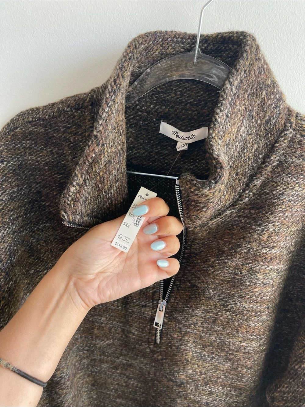 Madewell Bouclé Quarter-Zip Pullover Brown